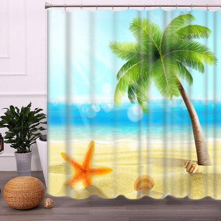 1800X1800Mm Kokosnoot Grote Oceaan Badkamer Douchegordijn Waterdicht Verdikking Meeldauw Badkamer Gordijn Partitie Gordijn Gordijn