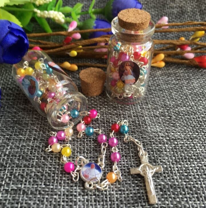 24 stuks/partij 4mm mini bead rozenkrans paus Francisco Goddelijke Genade met Karabijn op de end zilver plating ketting