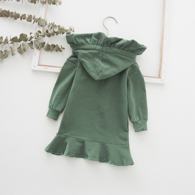 6New Autumn 1-7T Baby Girl Clothes Lovely Toddler Girl Dress Casual Long Sleeve Letter Printing Hoodie Kids Hooded Dress