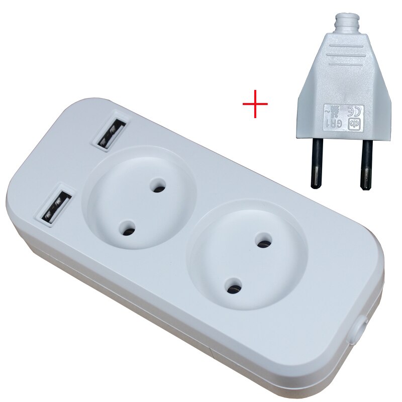 2 socket European 5V 2A USB extension socket LE-04 White color: white with plug