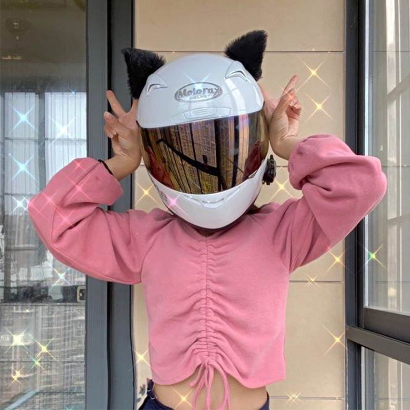 Decoración de orejas de gato para casco de motocicleta, pegatinas de felpa bonitas, casco de Motocross, cara completa, decoración de casco todoterreno, estilo de Cosplay