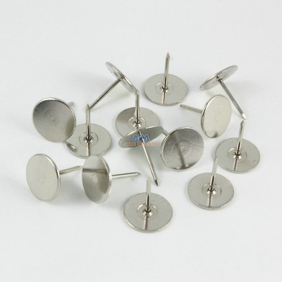 100 stycken 15 x 18mm silver platt klädsel stift spikar