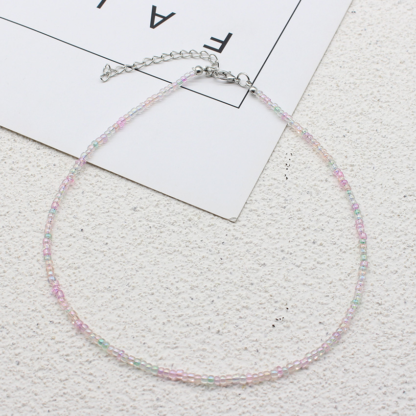 Gargantilla de cuentas de semillas simples para mujer, coreana, Collar bohemio colorido hecho a mano, Collar de cadena para el cuello, de joyería para mujer: Plata antigua plateada