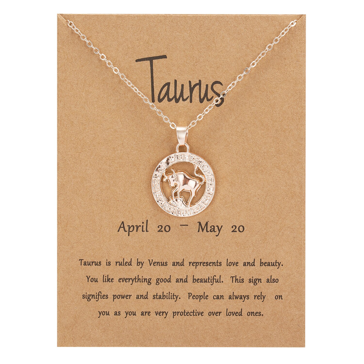 Trendige halsketten mit anhängern 12 sternzeichen-motiven in roségold für damen und herren – löwe-motiv, ideal als grußkarte, geburtstagsgeschenk oder familienschmuck.: Stier
