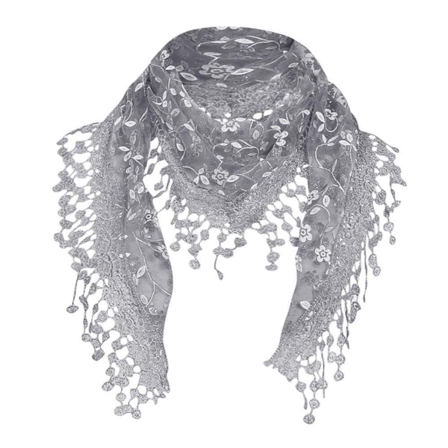 sjaal Vrouwen Lace Sheer Bloemen Sjaal Wrap Tassel Sjaal 7.25: Grijs