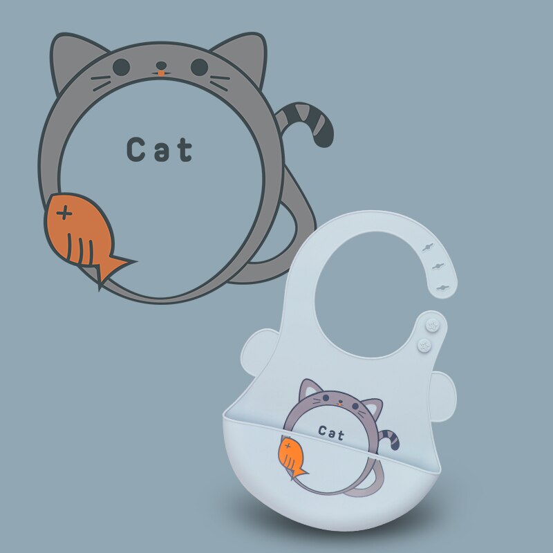 Weiche Silikon Fütterung Bib Wasserdicht Einstellbare Snaps Cartoon Baby Lätzchen Für Säuglinge Und Kleinkinder Mit Lebensmittel Catcher Tasche: Cat