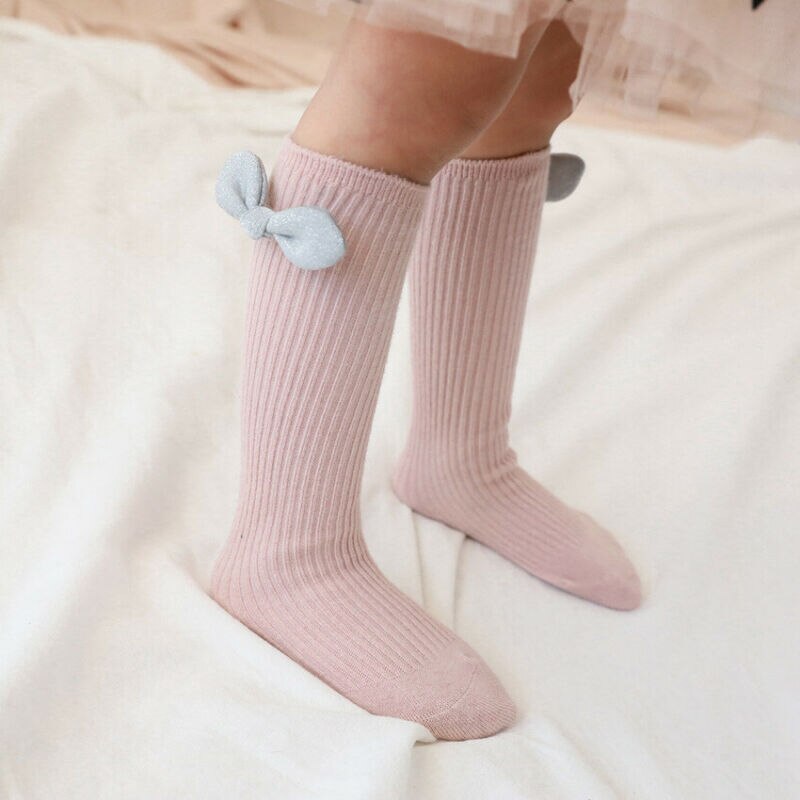 Newborn Baby Stockings Solid Girl Boy Infant Knee High Socks Autumn Winter Warm Kids Ribbed Bowknot Leggings