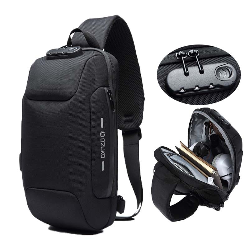 OZUKO Mode Messenger Schoudertas Anti-diefstal USB Opladen Borst Pakken Crossbody Tassen voor Mannen Sling Bag Mode Telefoon tassen