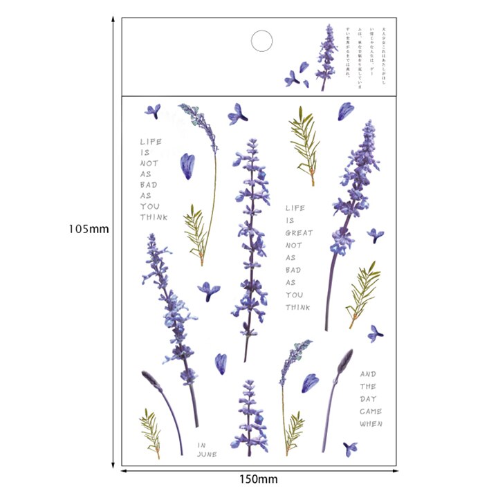 Kokorosa12 Designs Natural Daisy Clover Japanese Words Stickers Transparent PET Material Flowers Leaves Plants Deco Stickers: Blue