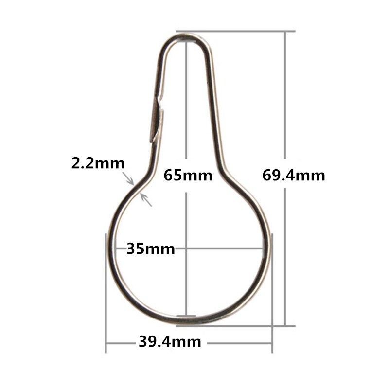 Anneaux de gourde ouverte pour rideaux, 12 pièces, mousqueton en fer, porte-clé, Clip pour fenêtre de douche, accessoires de crochet pour rideaux de bain, pinces à tiges: 65x35x2.2mm