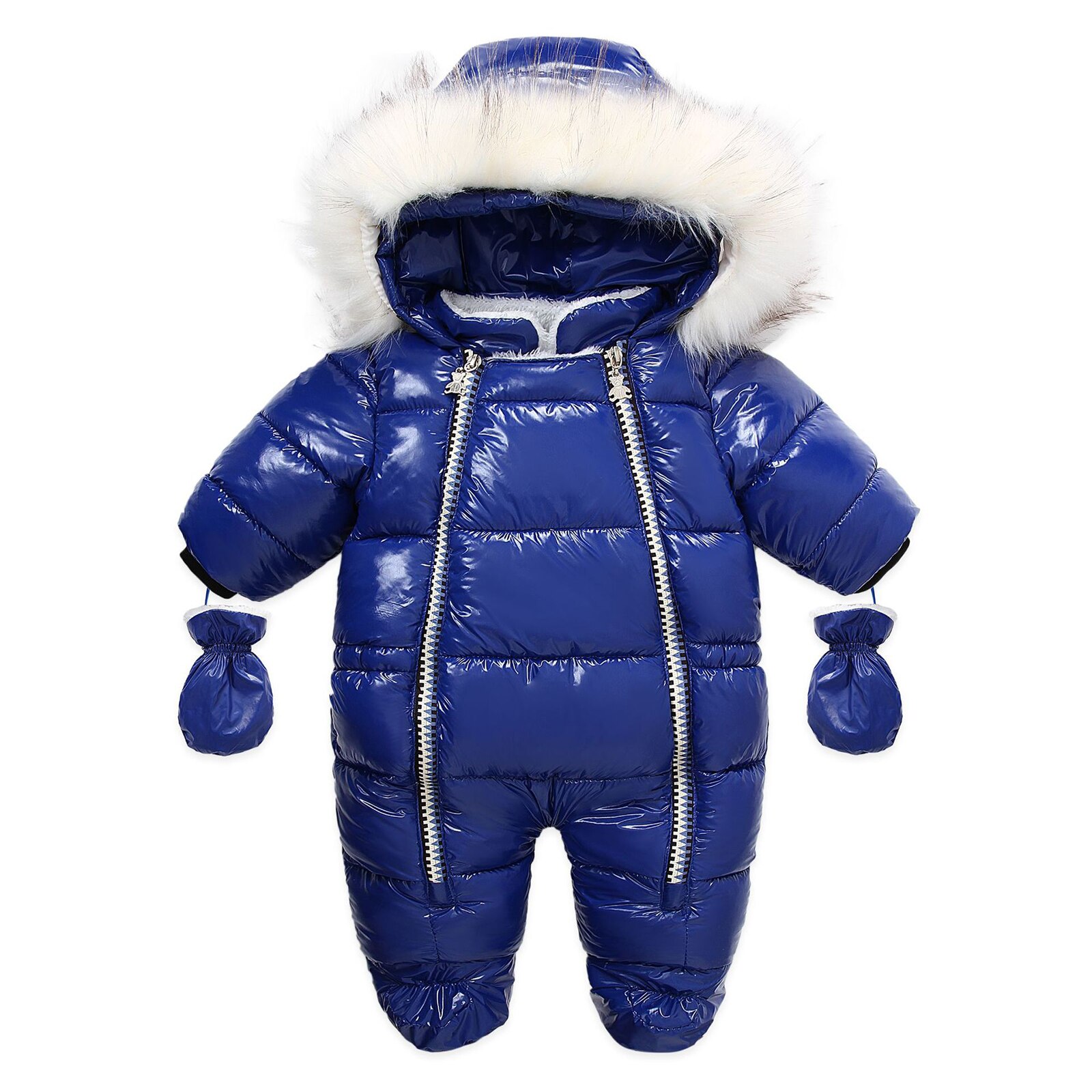 Macacão infantil de pele com capuz, macacão infantil de pele com luvas, impermeável, verniz, zíper, newbron: Azul / 6 m