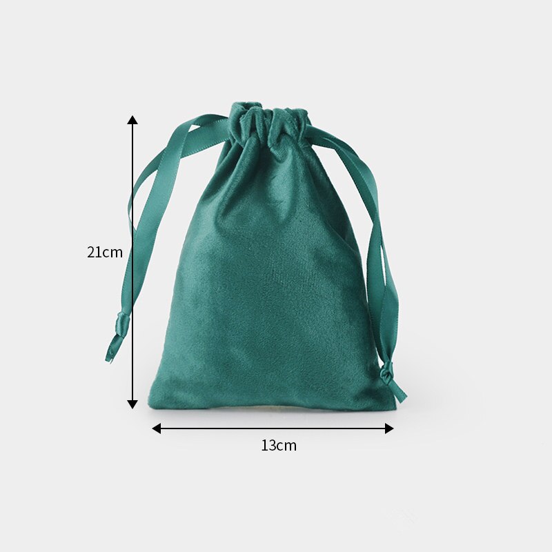 10 Pcs/Lot Christams Package Flannel Bags with Satin Drawstring Wedding Party Soft Fabric Velvet Pouch Dustbag: green 13x21cm