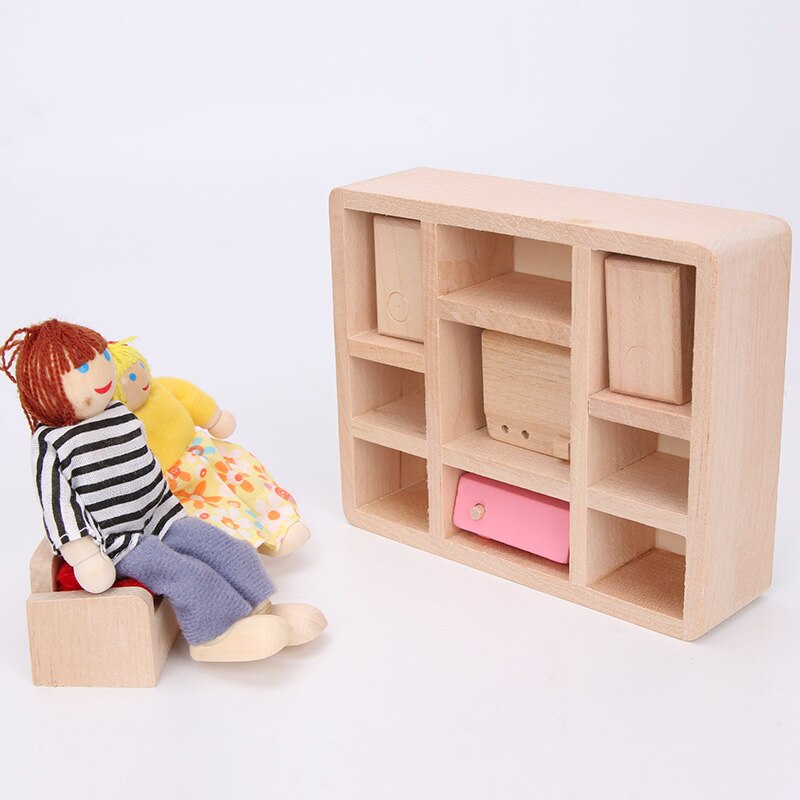 Wooden Delicate Dollhouse Furniture Toys Set Pretend Play Simulation Furniture Toy Dressed Pretend Dolls