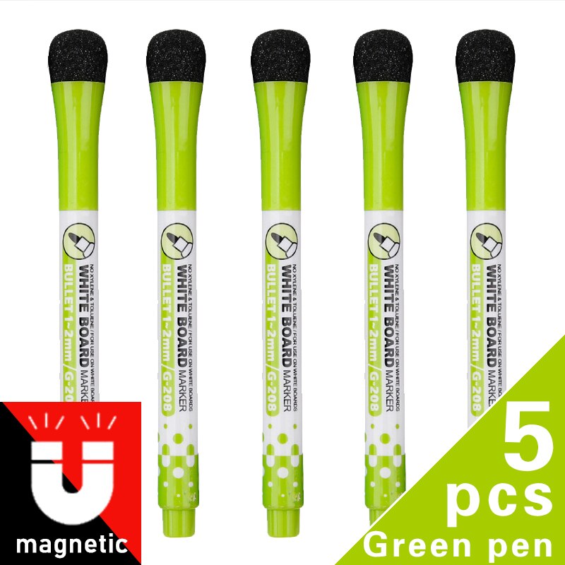 7 Kleuren Magnetische White Board Earaser Markers Tekening Krijt Glas Keramiek Whiteboard Pennen Kinderen Schrijven Leren Gereedschap: Green 5 pens