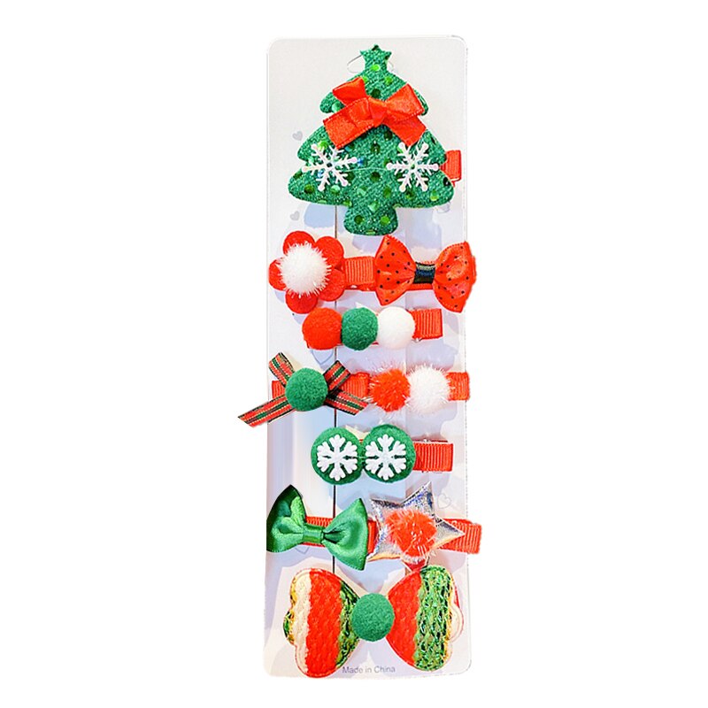 10/pces/conjunto dos desenhos animados presentes de natal conjunto menina grampos de cabelo barrettes ornamento de cabelo bandana crianças grampos de cabelo de natal: 02