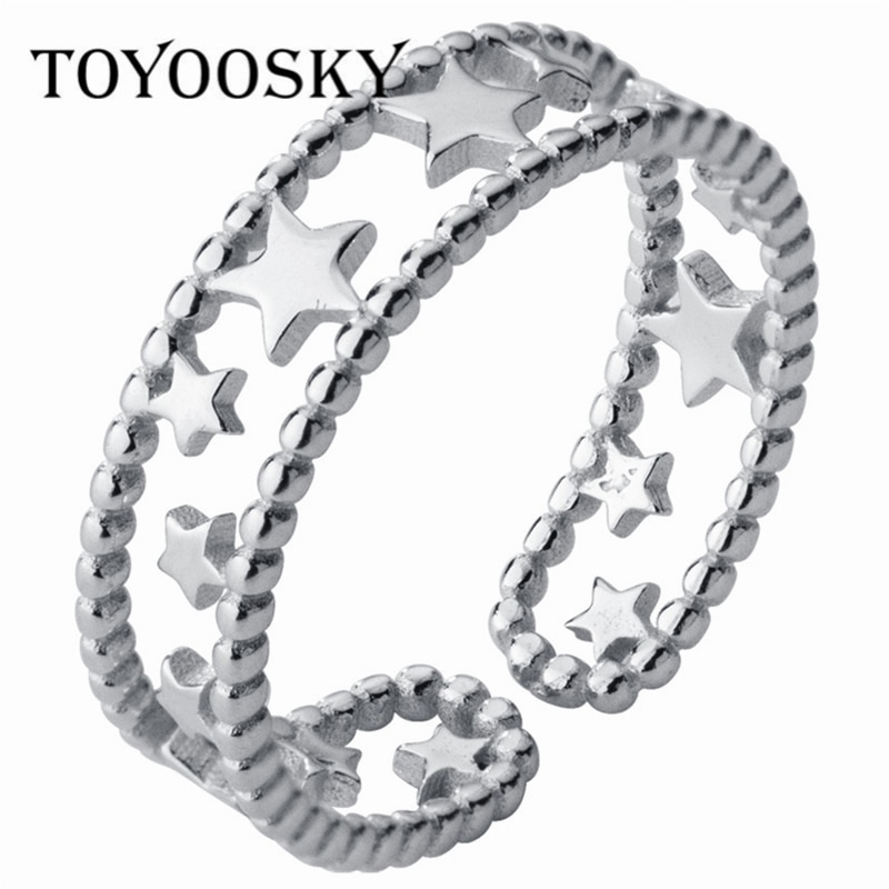 Echte 925 massief zilveren holle sterren open ring 925 ringen grote vinger sieraden voor vrouwen meisjes