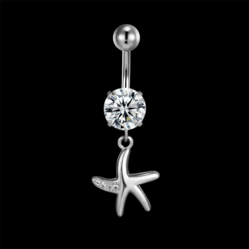 Colgante de estrella de mar de titanio de 14G para mujer, anillo para ombligo, tentáculos de circón AAA, Piercing para el ombligo, joyería para Bikini de playa