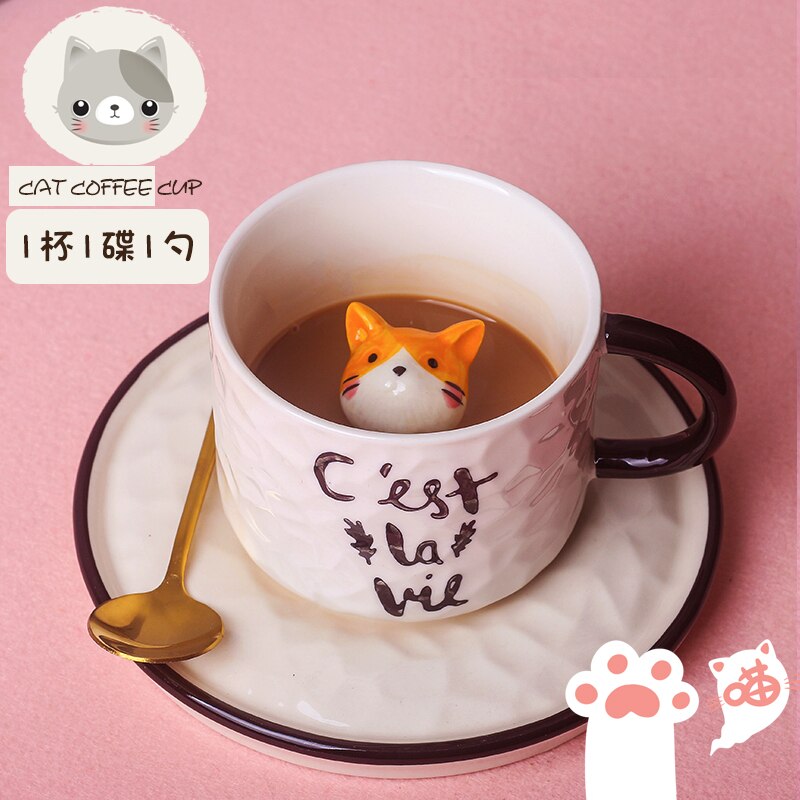 Ceramic Tea Cup Set Cute Cartoon Japanese Style Dessert Cup And Saucer Set Coffe Koffie Kopjes Tableware Teaware ED50BD