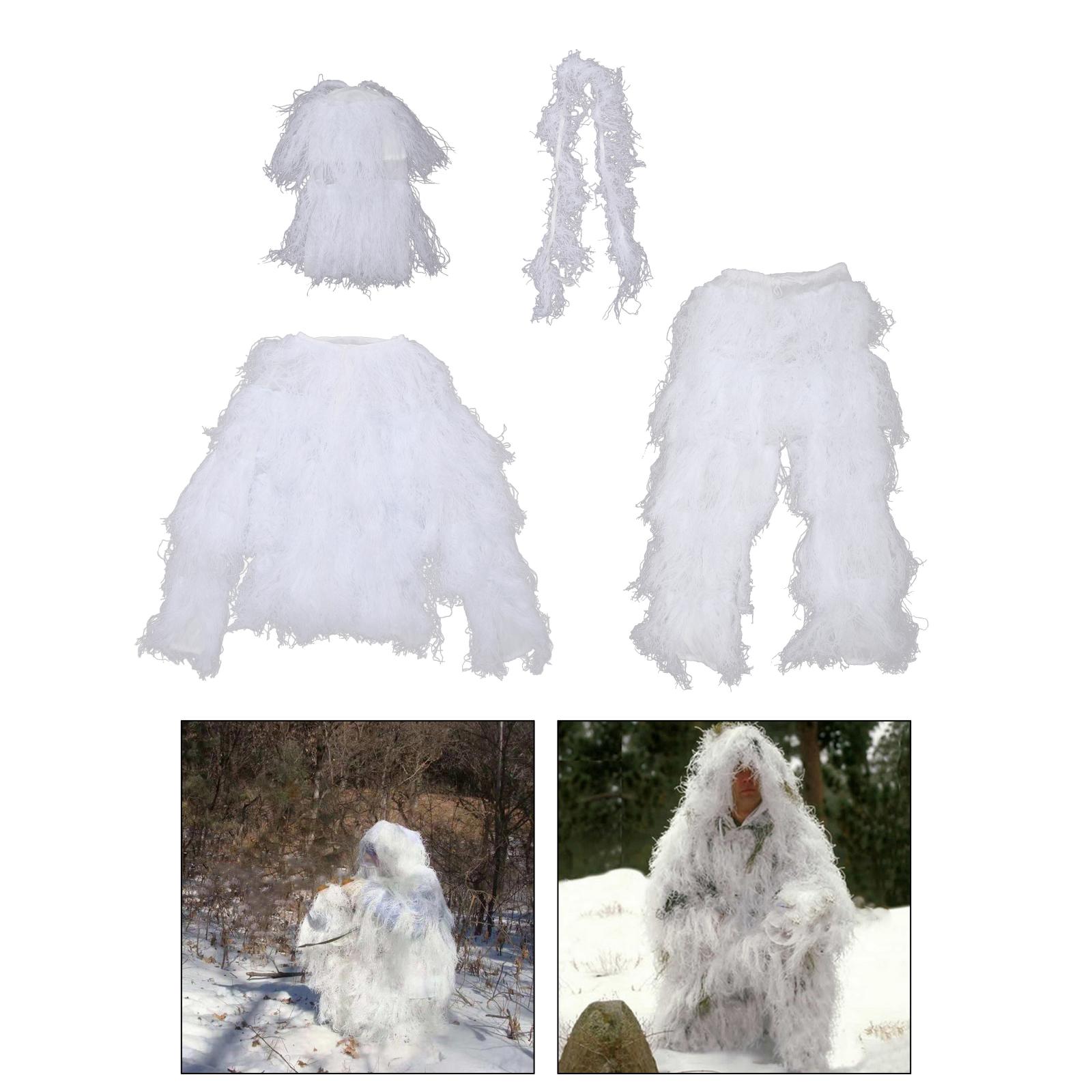 Ropa de camuflaje blanca para campo de nieve, 4 Uds., traje Ghillie de malla para juegos CS