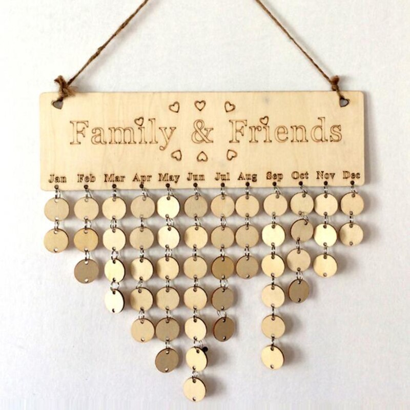 bricolage familles amis tenture murale calendriers décor anniversaire imprimé en bois calendrier maison suspendus décor bois calendrier: A