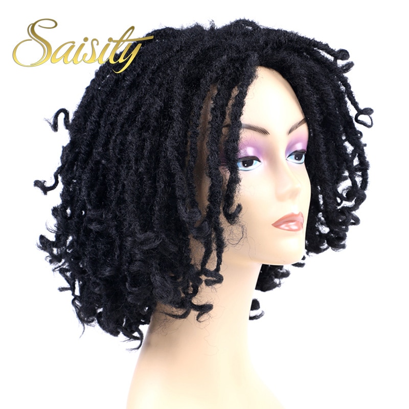 Saisity, peluca de pelo de talla mediana con rastas sintéticos para mujeres africanas, escarcha Ombre marrón con pelo negro, pelucas de trenzas rastas de Crochet Soul