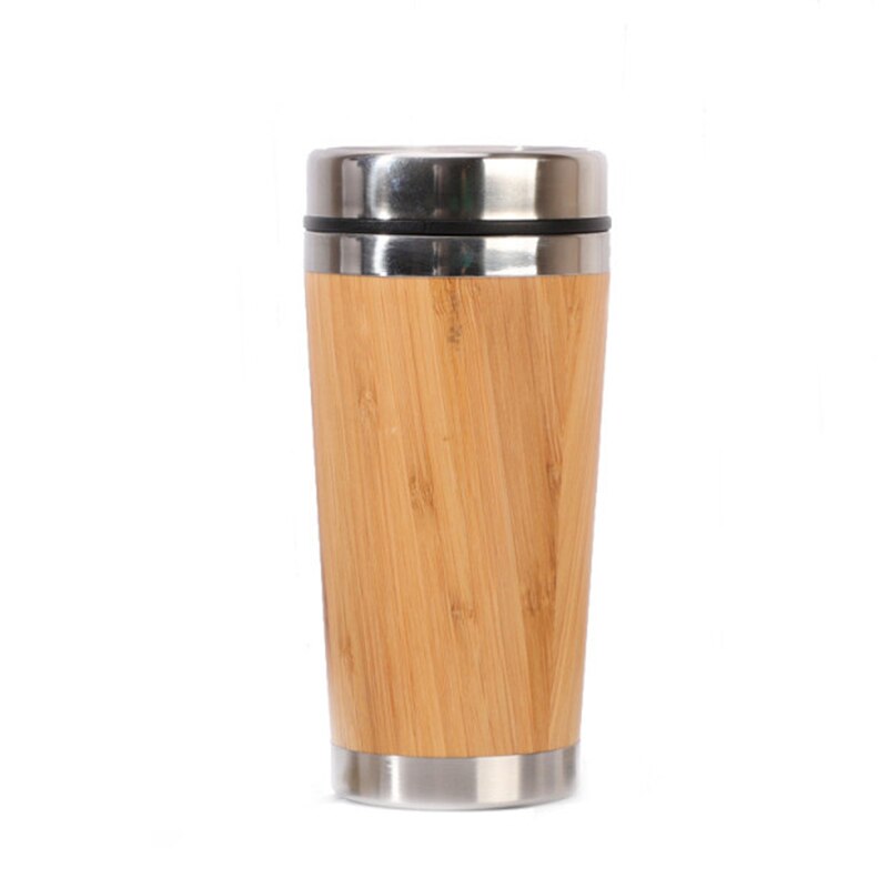 Taza de café de bambú taza de acero inoxidable taza de viaje de café con cubierta a prueba de fugas aislado café que lo rodea taza reutilizable: Default Title