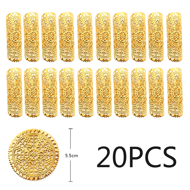 20 stk runde justerbare guld metal hårrør perler ringe manchetter hårtilbehør dreadlocks manchet klip hår smykker til fletninger: 20 stk. a