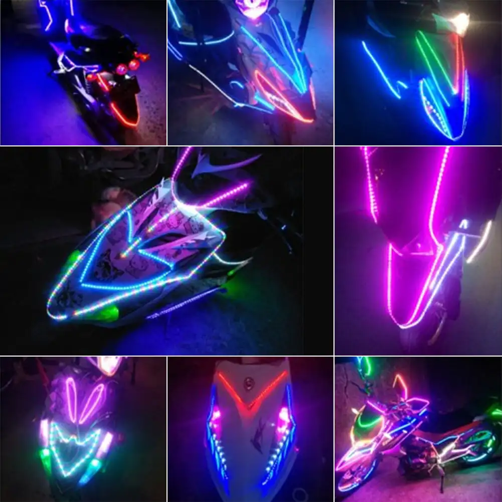 Tira ambiental LED para motocicleta de 12V, 90cm, 90SMD, tira de luces LED colorida, lámpara de cinta Flexible 3528, luces de ambiente Interior de coche