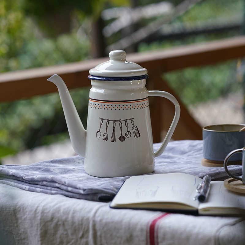 1100ML Japanese Pour Over Drip Coffee Kettle Enamel Heatable Water Tea Pot Pitcher Cafetera Barista Milk Jug For Induction Gas