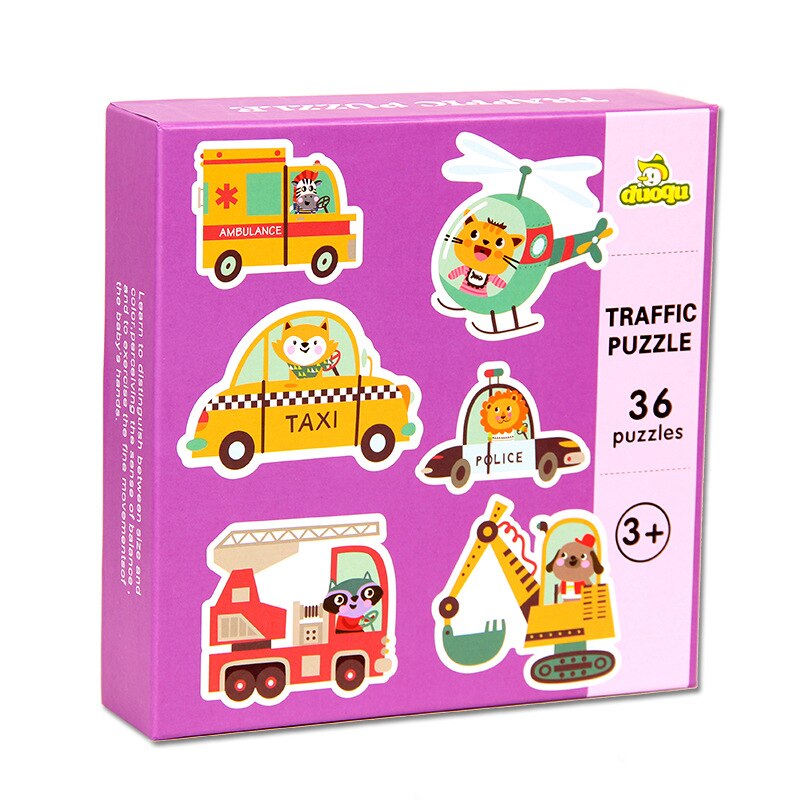 Duoqu Kinderen Hand Grip Puzzel Educatief Speelgoed Auto Dier Puzzel Oefening Baby Hand-Oog Coördinatie Vermogen Concentratie: Transportation