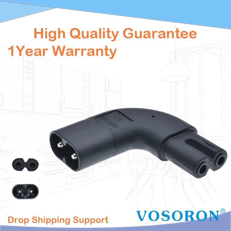 IEC320 iec C7 to C8 male female extension connector 90 degrees up and down angled AC power adapter
