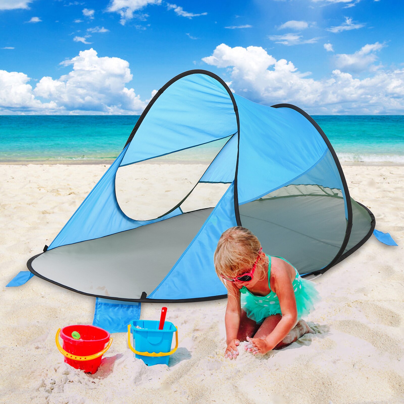 Upf 60+  nemme pop-up strand shelter strand telt sport paraply instant sol shelter telt solskygge baby baldakin bærbart strand telt