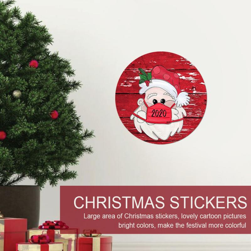 Large Christmas Stickers Door Window Christmas Decoration Xmas Santa Cartoon Pattern Round Paper Sticker Happy Year