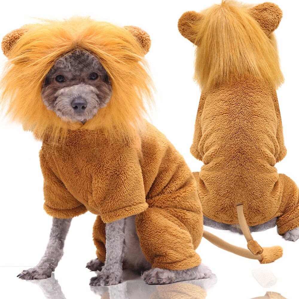 Hund løve outfit kostume sjovt halloween kæledyr festtøj til lille hund koral fleece cosplay leopard zebra kat yorkies tøj: Løve / Xxl