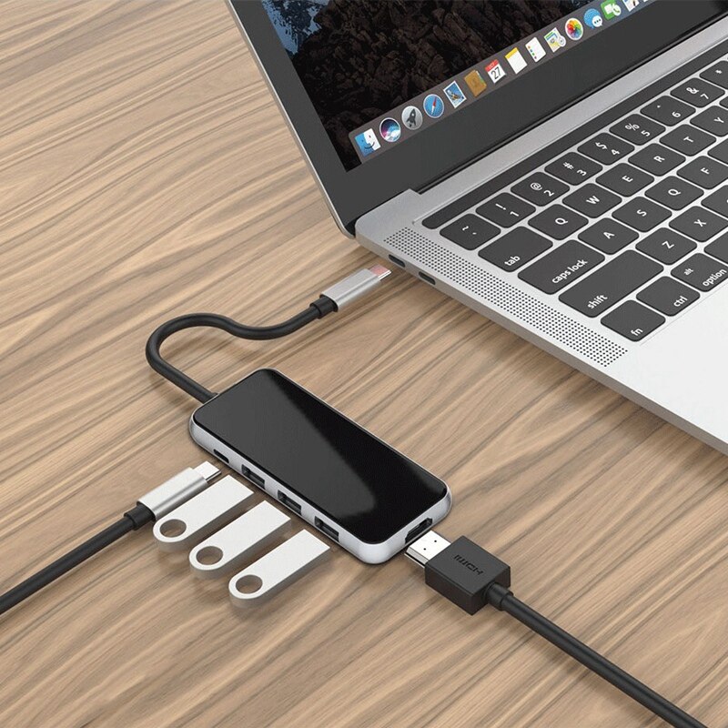 Usb c til hdmi adapter ,5- i -1 type c til hdmi 4k adapter  pd 87w hurtigoplader, til pro, luft type c enheder