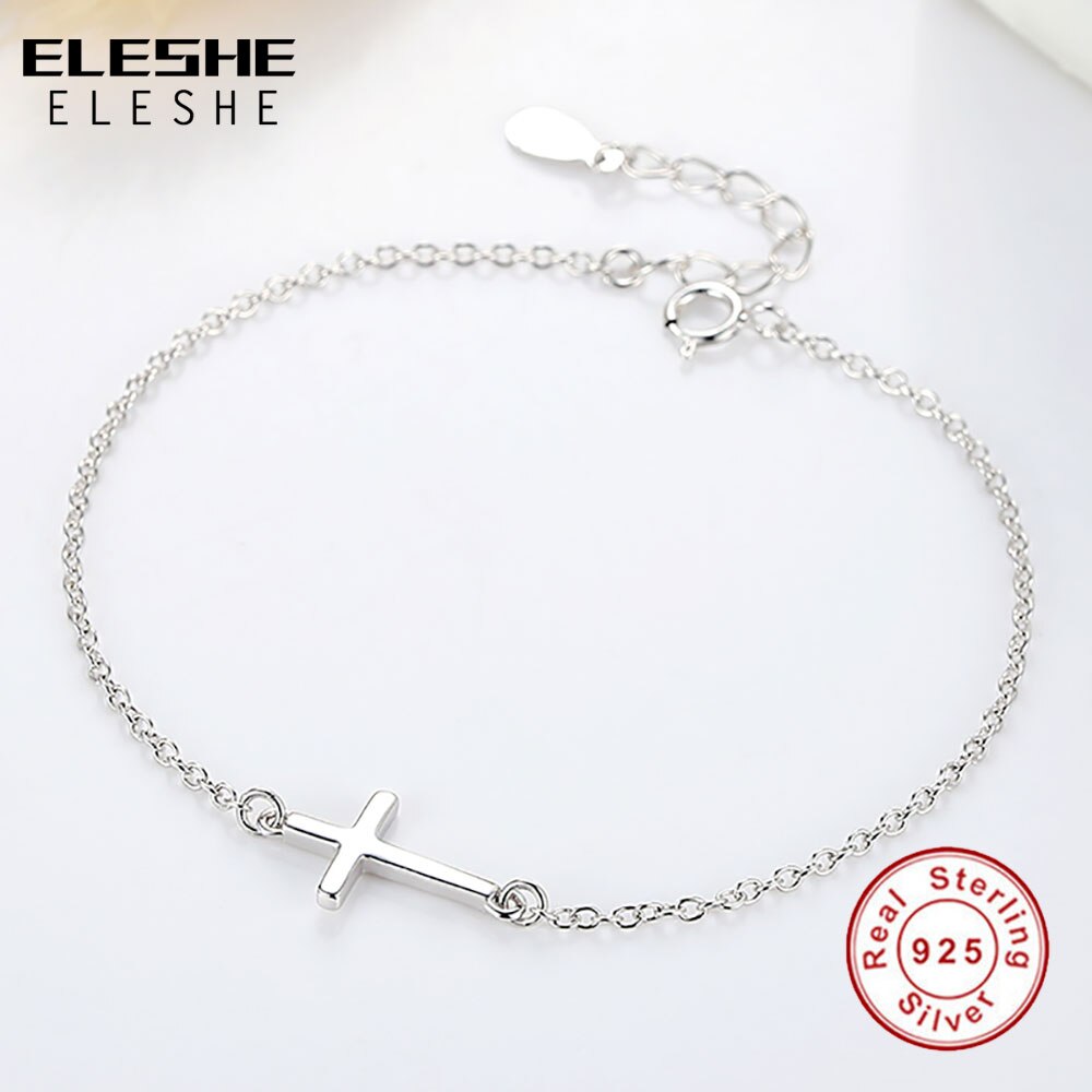 ELESHE Luxury Faith Christian Cross Charm bracciali braccialetti per donna bracciale in argento Sterling 925 gioielli per amicizia Femme