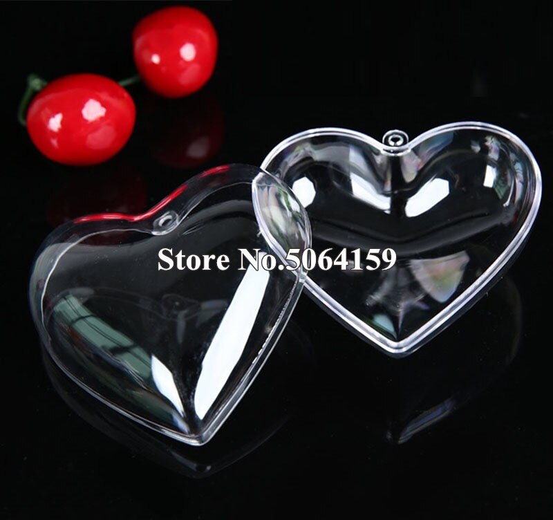 Bolas de Navidad para año , 10 Uds. De esferas rellenables acrílicas transparentes de plástico abierto con forma de corazón, decoración de Navidad para el hogar, DIY