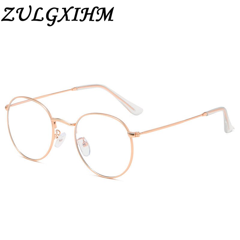 Gafas montura redonda clásicas con luz azul para hombre y mujer, lentes planas de espejo óptico para miopía, montura Simple de Metal, novedad de