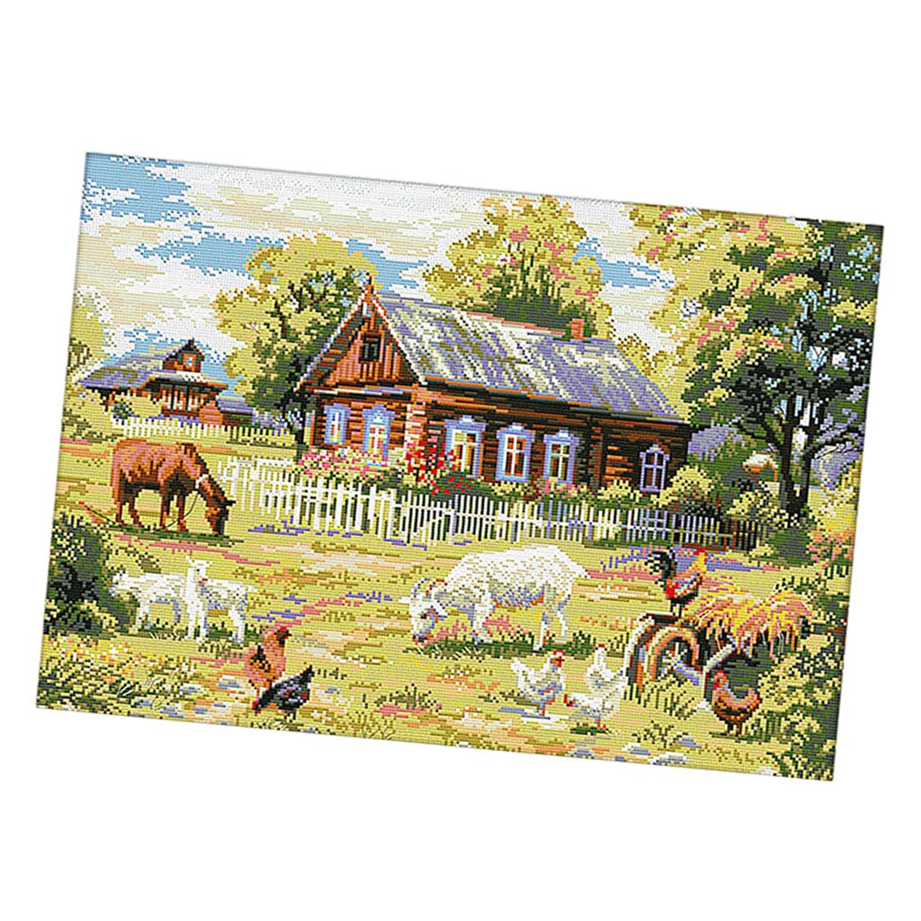 Village Farm Goat Stamped Cross Stitch Kit DIY Handmade Needlework for Beginners Kids Adults
