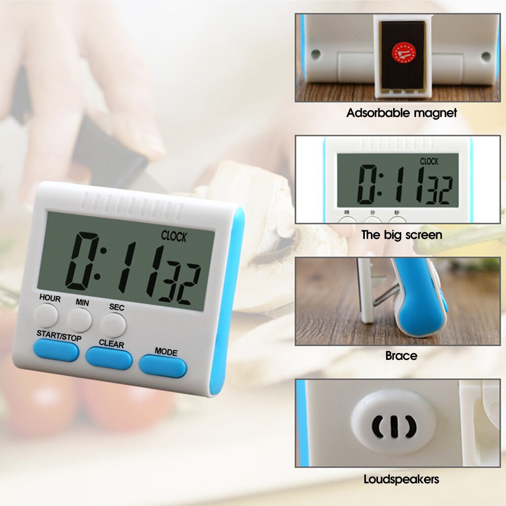 Magnetisk væg stort digitalt lcd køkken æg madlavningstid timer skole nedtælling  up 24 timer brusebad undersøgelse sports kit vækkeur