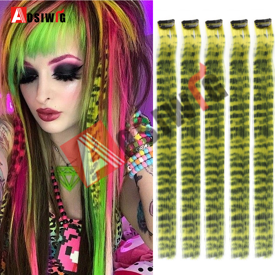 5PC Synthetic Feather Hair Extensions With Clips Heat Resistant Straight Hair Extensions Color Colored Black Hair Clip Womens 8G: FS1B/99J