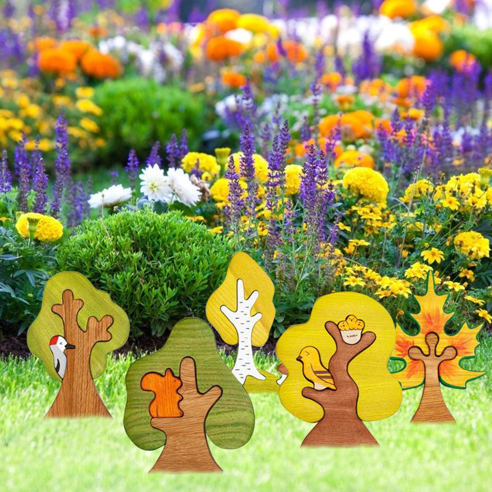 40 # holz Wald Tiere Spielzeug (9 stücke) + Bäume (5 stücke) natur Tabelle Ornament Dekor Kreative Hause Dekoration Miniaturen Handwerk
