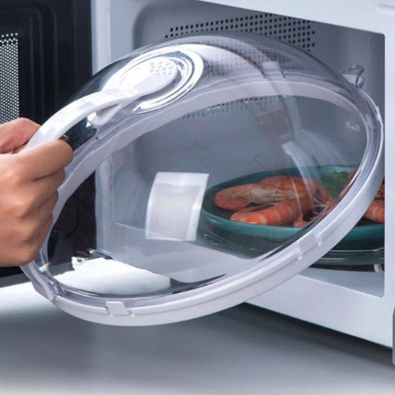 Microwave Food Cover Cleanable Effective Easy-using Microwave Plate Lid Multifunction Transparent Anti-Splash Cap With Handle