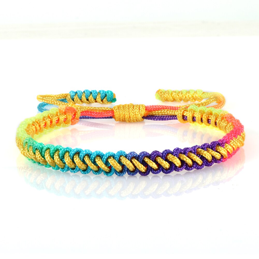 16 Colors Rainbow Rope Braided Tibetan Bracelet Colorful Handmade Knots Thread Adjustable Bangle Women Men Unisex Buddha Jewelry: Yellow Rope 1