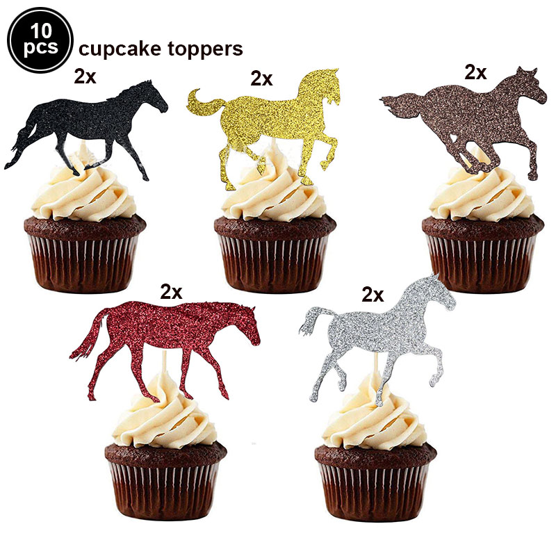 Garniture de gâteau de cheval, garniture de Cupcake licorne or Rose paillettes, accessoires de Dessert pour fête d&#39;anniversaire, décoration Festive 10 pièces