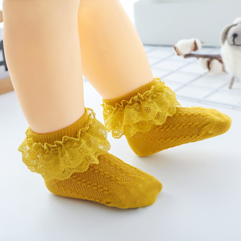 Kant Ruche Prinses Baby Meisje Sokken Zomer Mesh Ademende Katoenen Sokken Effen Kleur Baby Kids Ankle Korte Sokken