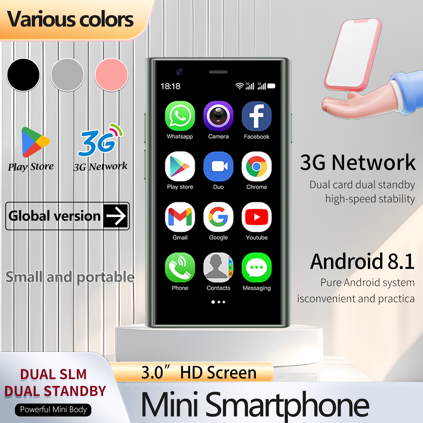 Smartphone de pantalla pequeña de 3 pulgadas 3G All-netcom Dual SIM Dual Standby admite posicionamiento de cuerpo pequeño puede surfar Internet