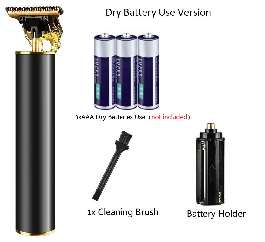 100-240V Pro Hair Clipper Rechargeable Beard Trimmer for Men Kids Barber Hair Cutting Machine Razor Cordless 0mm T-blade Cutter: Dry Battery Use