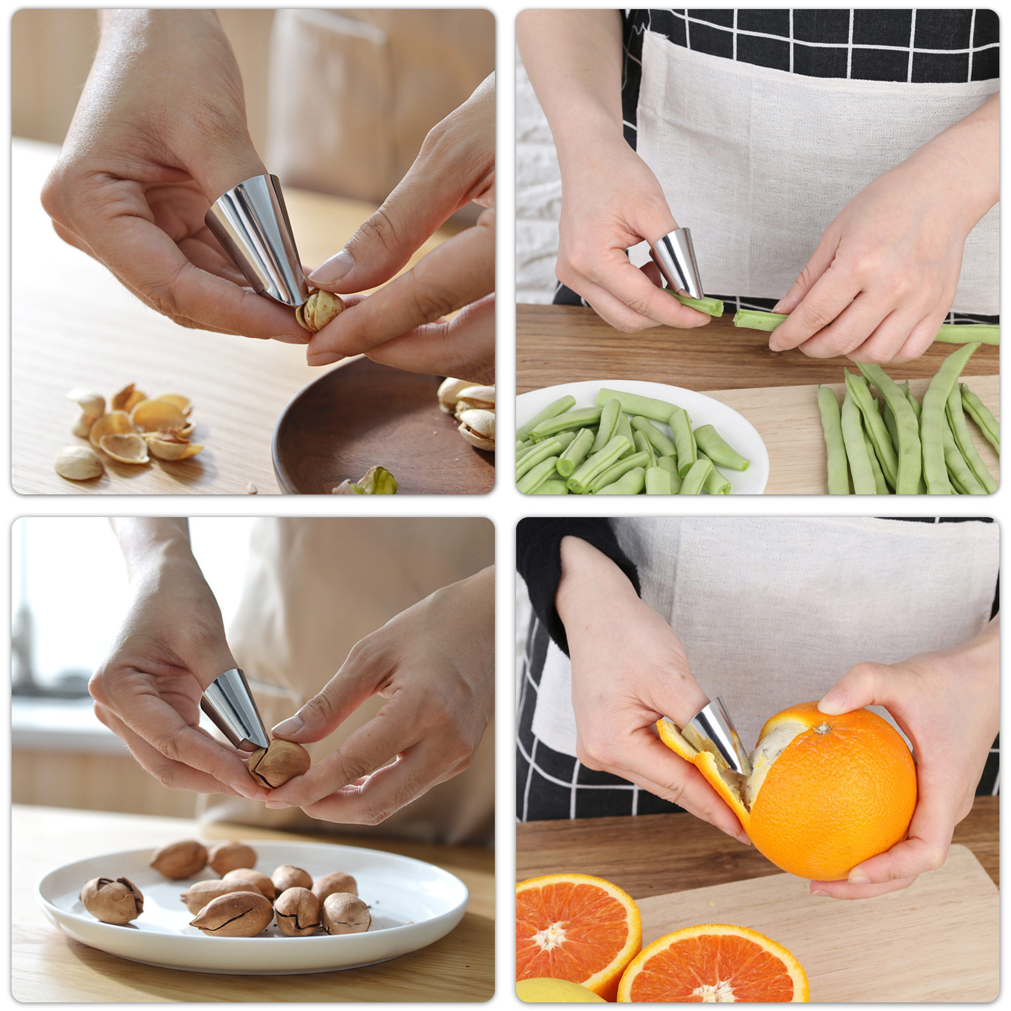 Kitchen Tool 9 Pcs Set Stainless Steel Cutting Hand Guard Adjustable Peeler Handles Fruit and Food Protection Finger Utensils