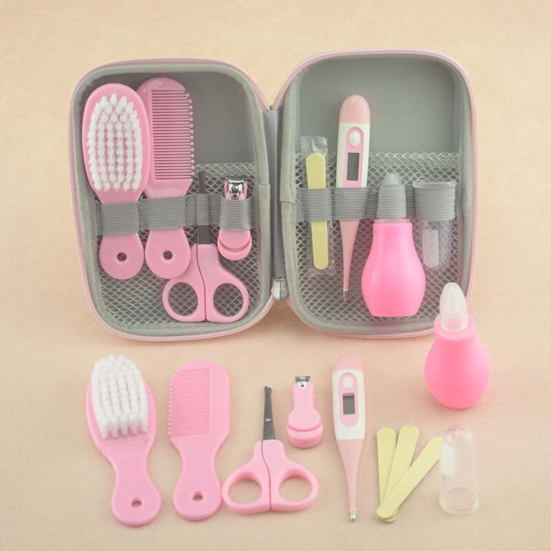 8 Stuks Baby Grooming Gezondheidszorg Manicure Set Baby Borstel En Kam Set Pasgeboren Gezondheid Veiligheid Schaar Geneeskunde Nail Gromming kit: 8Pcs Pink with Box
